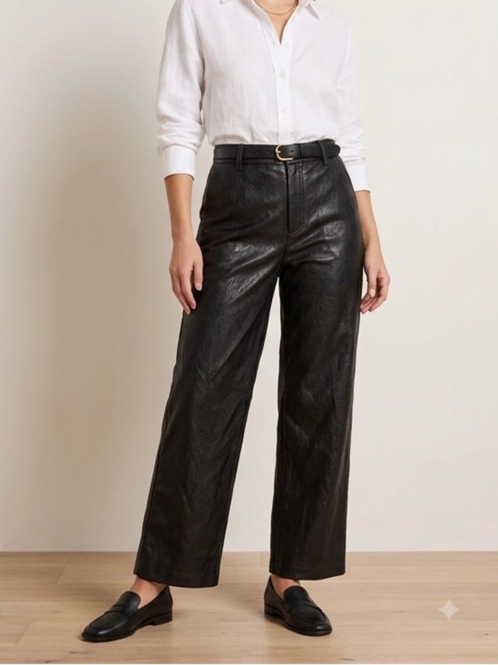 Bella Dahl Black Faux Leather High Rise Straight Leg Pants Size 29 $187 MSRP